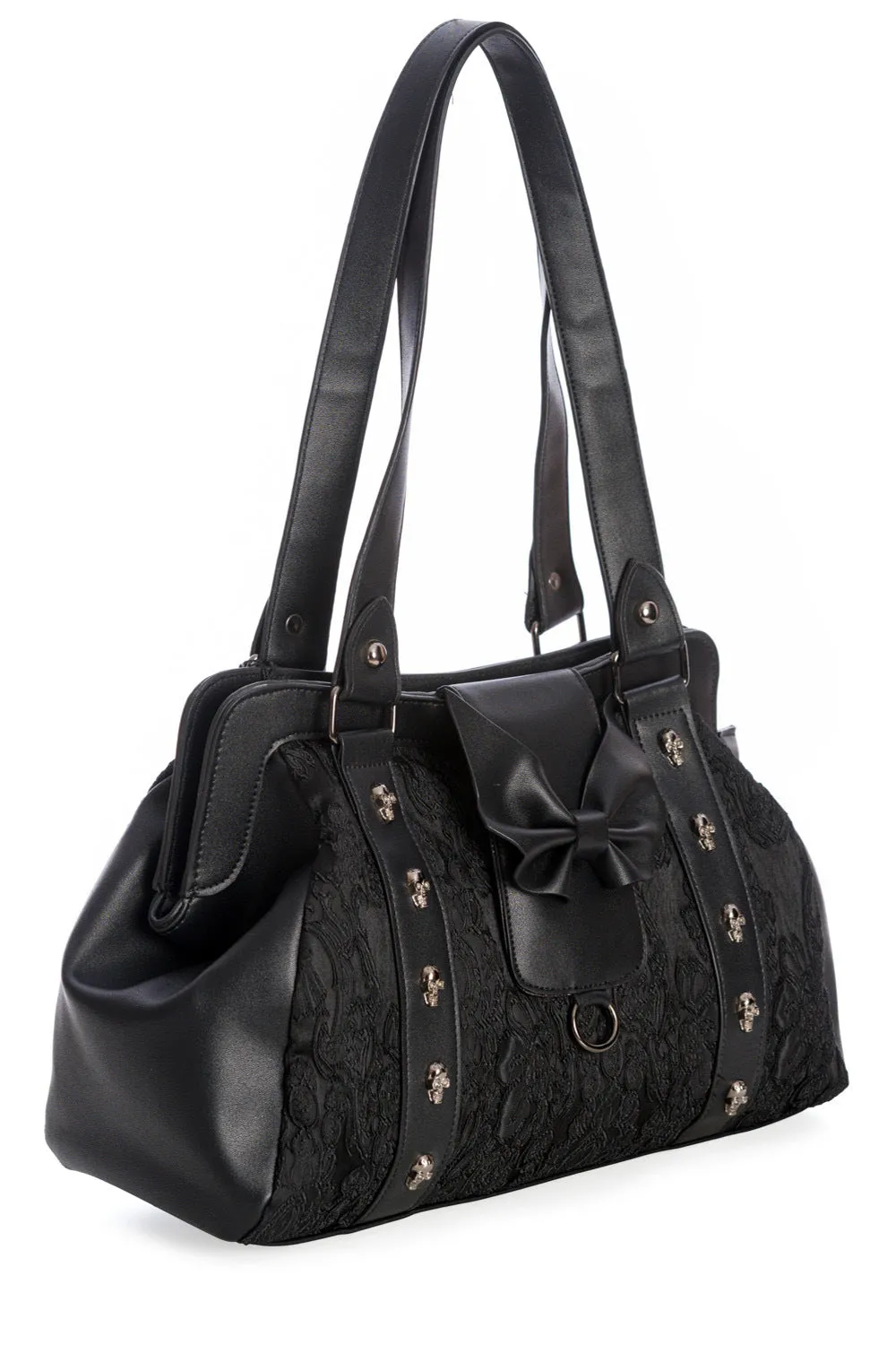 Black Damask Bat Bow Shoulder Bag