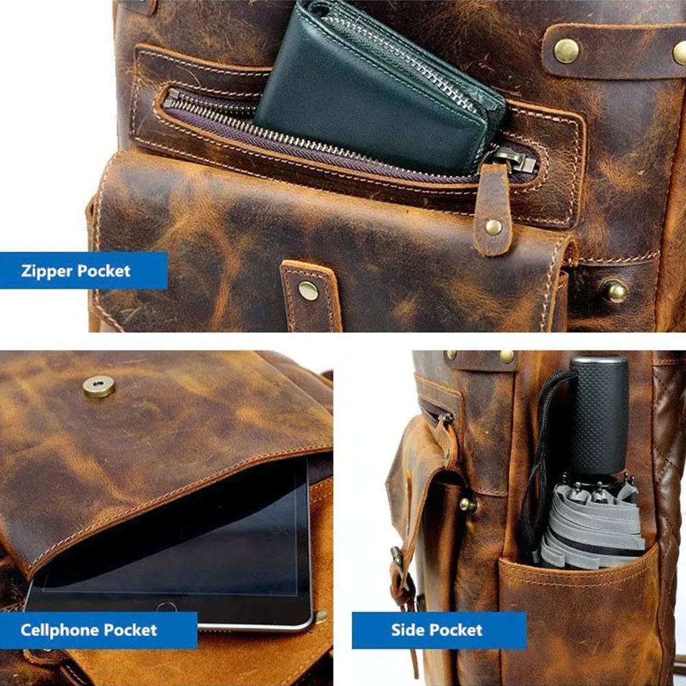 Handmade Men's Leather School Backpack
