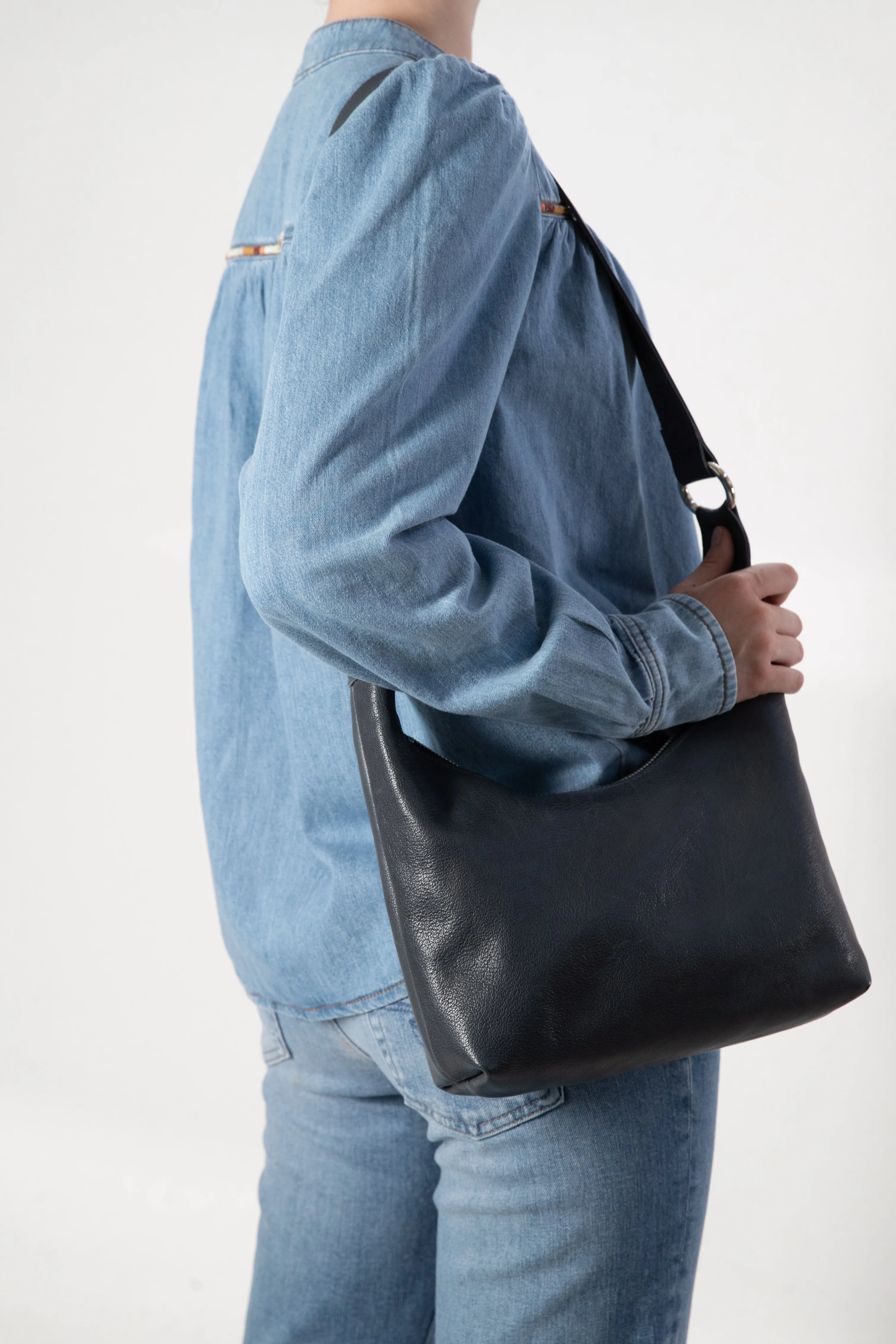 Harpers Emporium Shoulder Bag in Denim Blue Leather