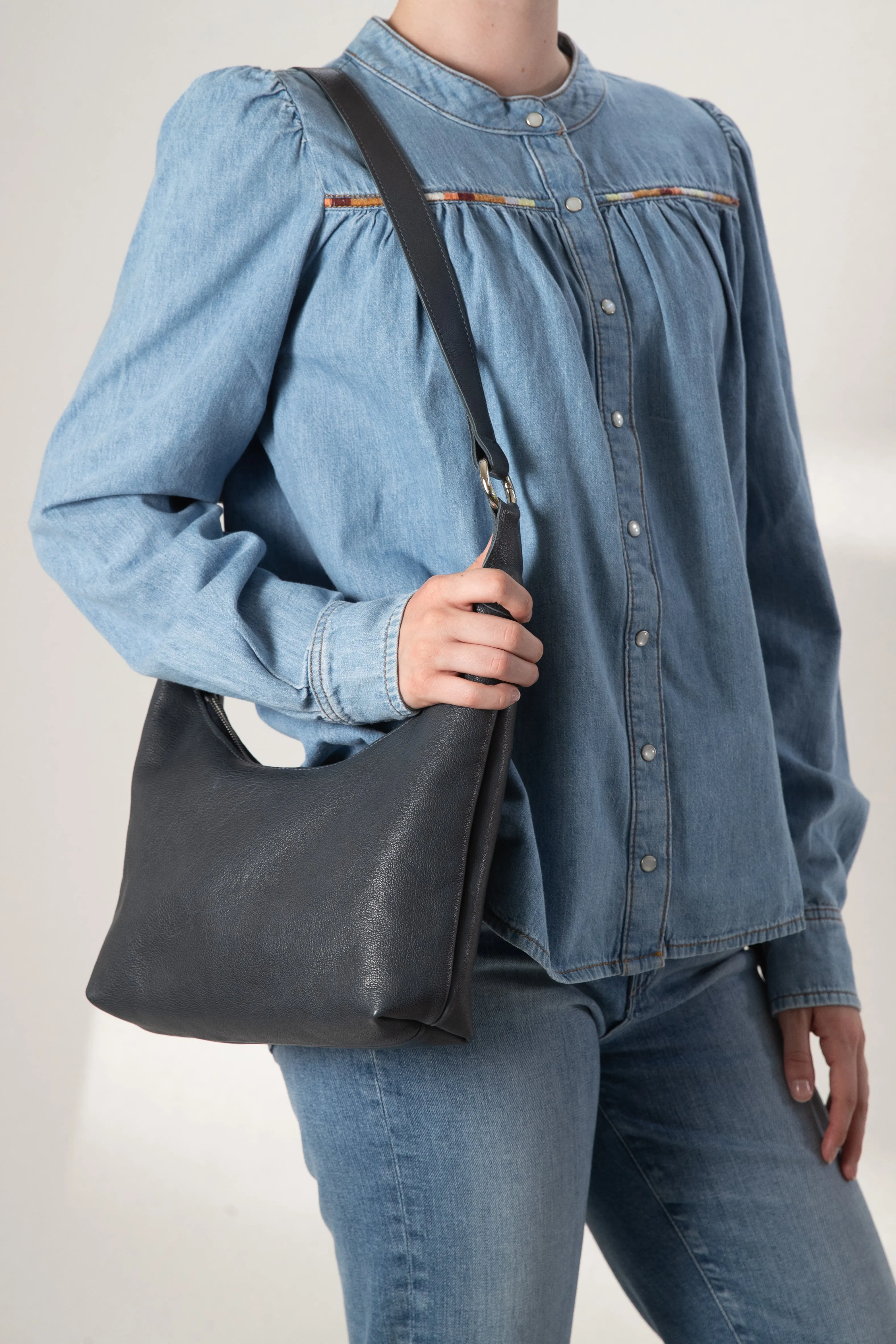 Harpers Emporium Shoulder Bag in Denim Blue Leather