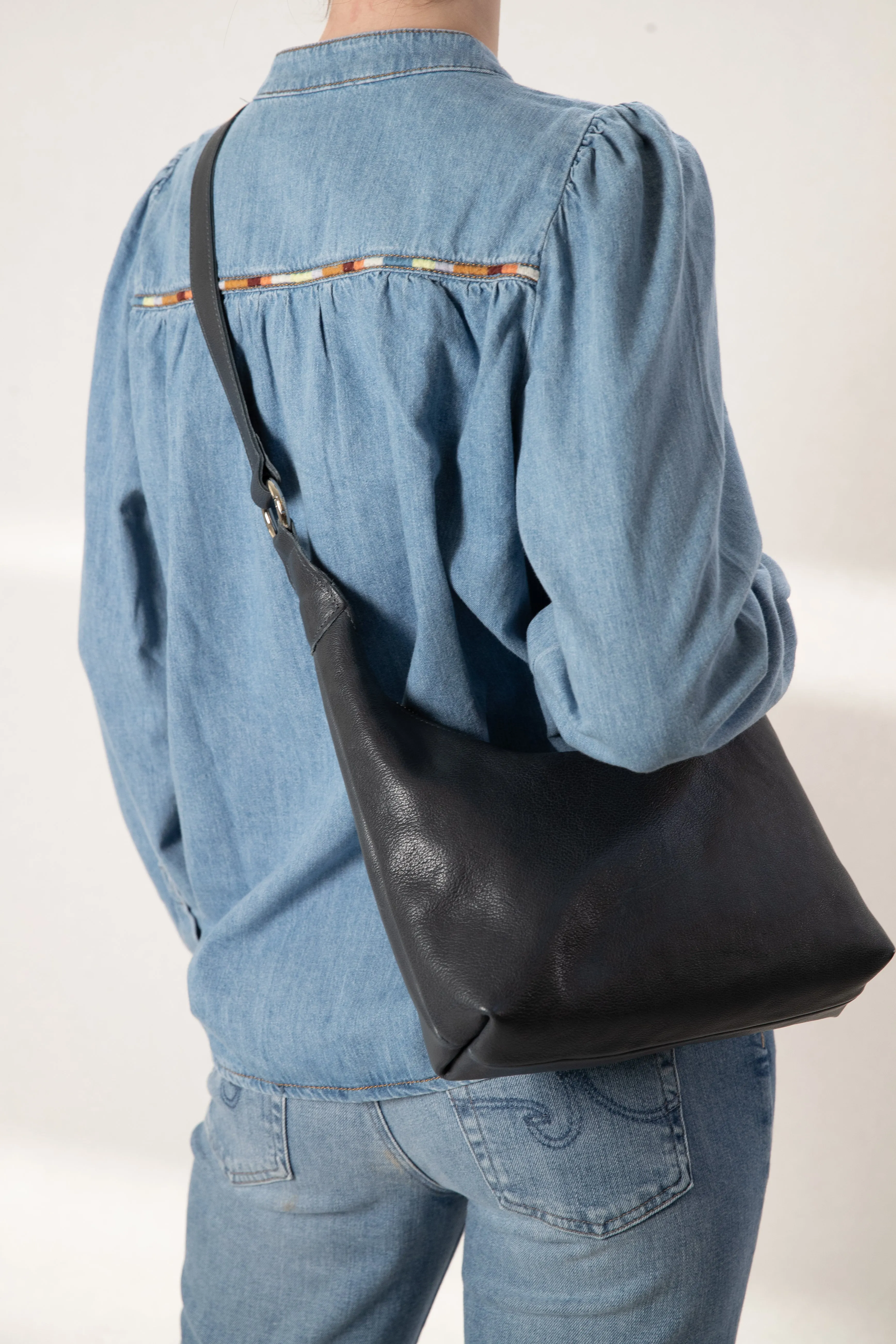 Harpers Emporium Shoulder Bag in Denim Blue Leather