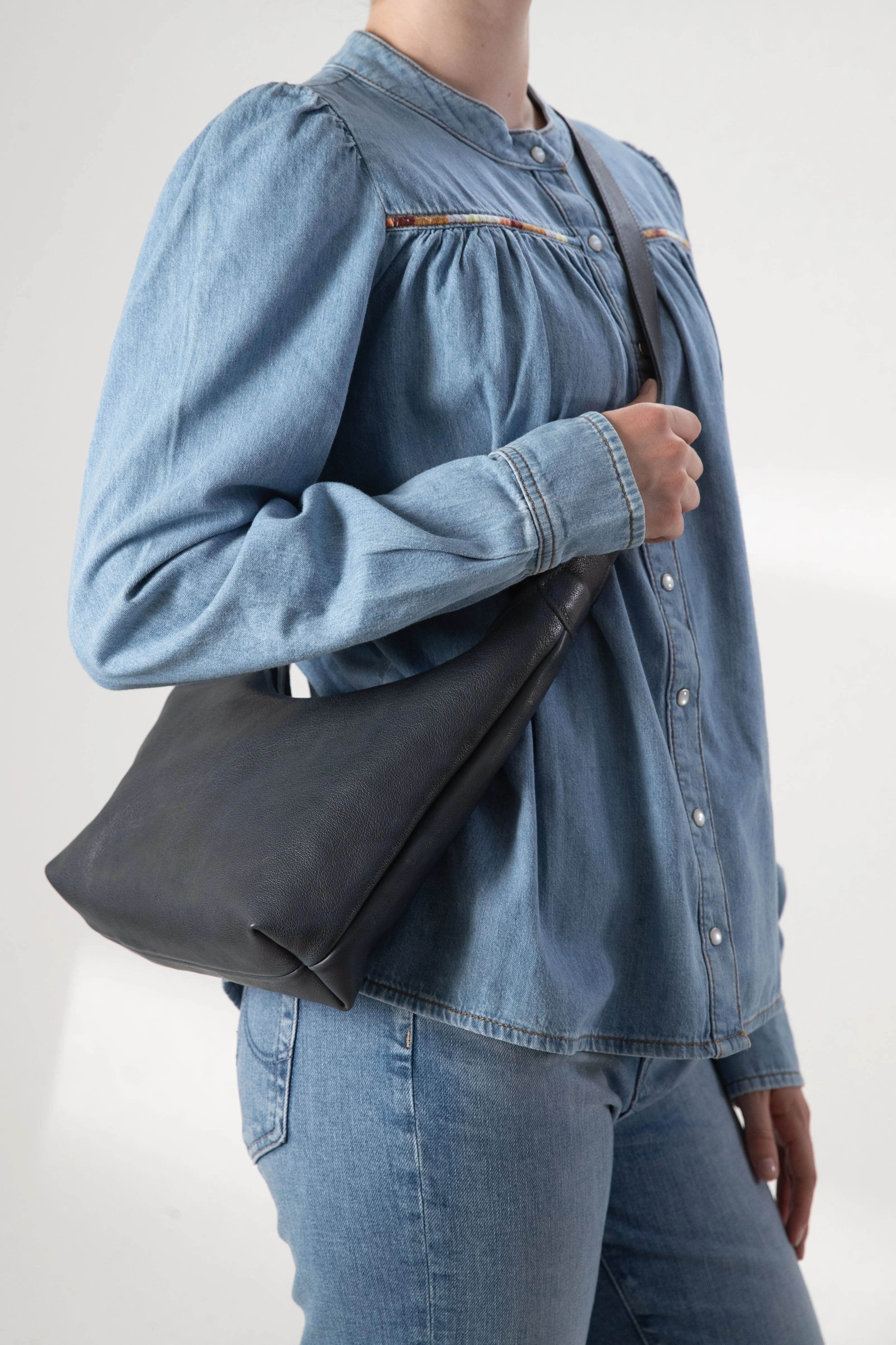 Harpers Emporium Shoulder Bag in Denim Blue Leather