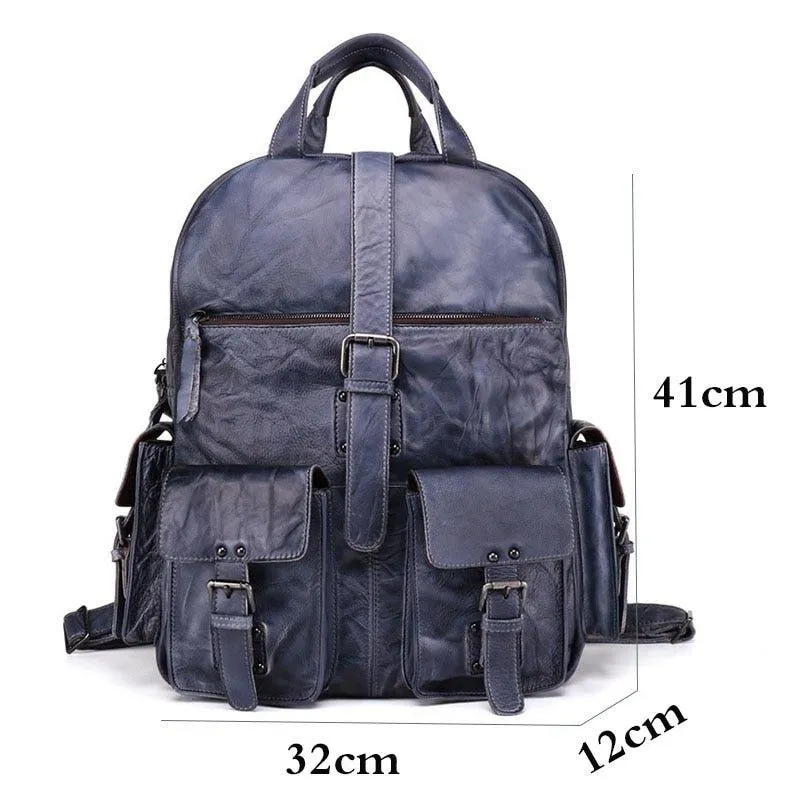 Men Backpack Vintage Leather Travel 15.6"