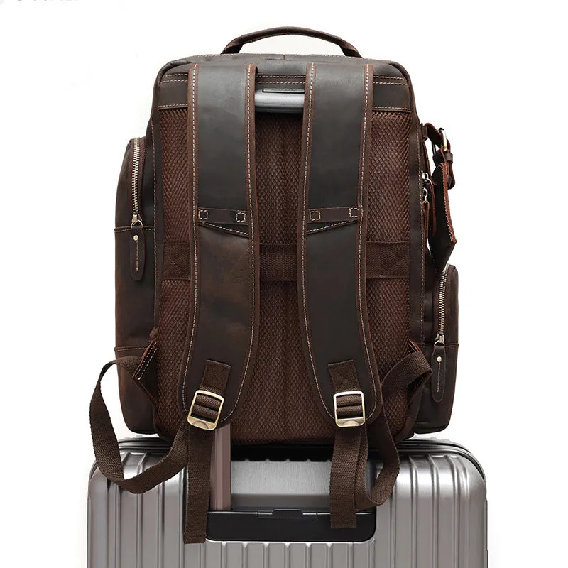 Men's Vintage Full Grain Leather 15.6 Inch Laptop School Backpack Camping Travel 24L Rucksack
