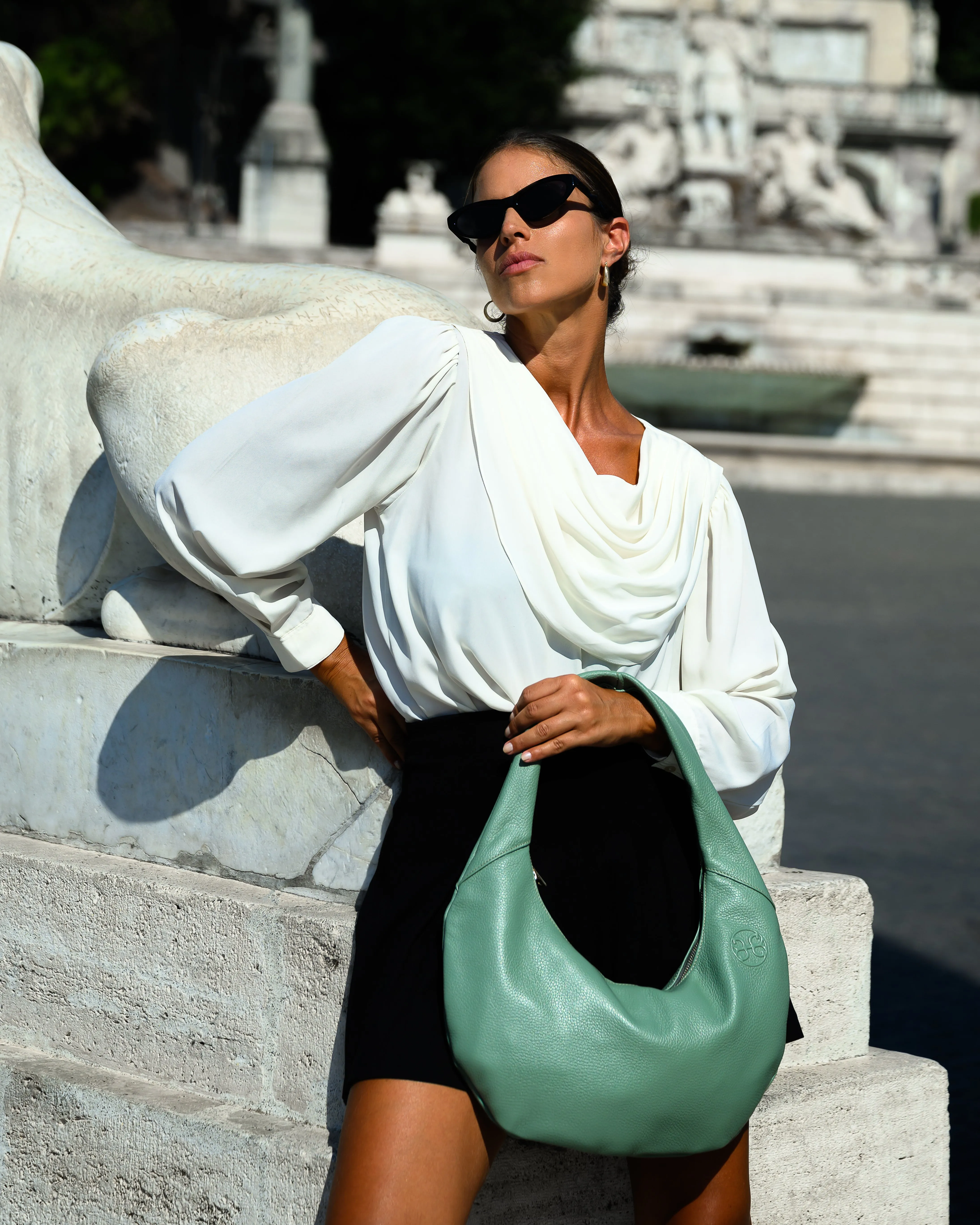 Ophelia Leather Shoulder Bag - Sage
