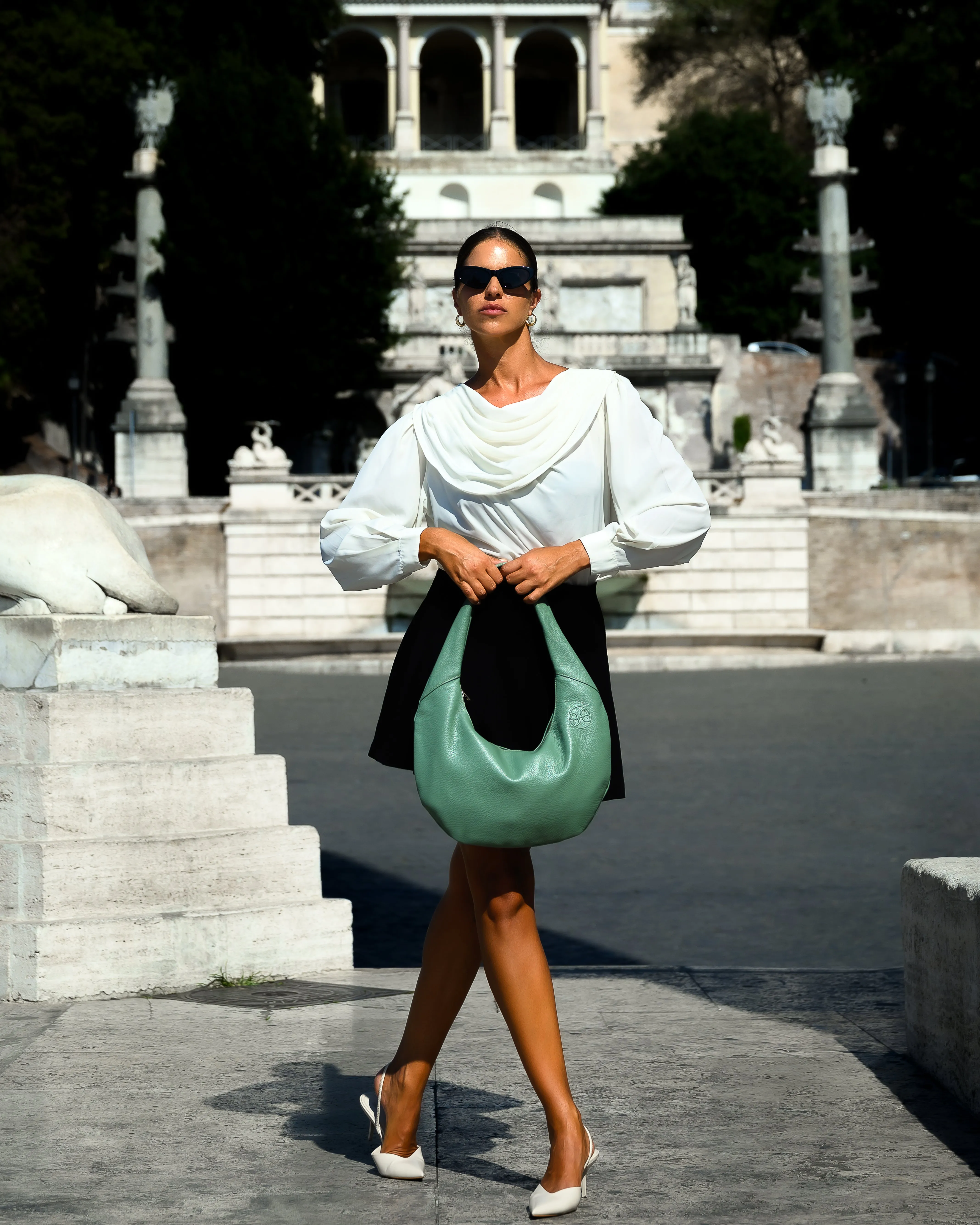 Ophelia Leather Shoulder Bag - Sage