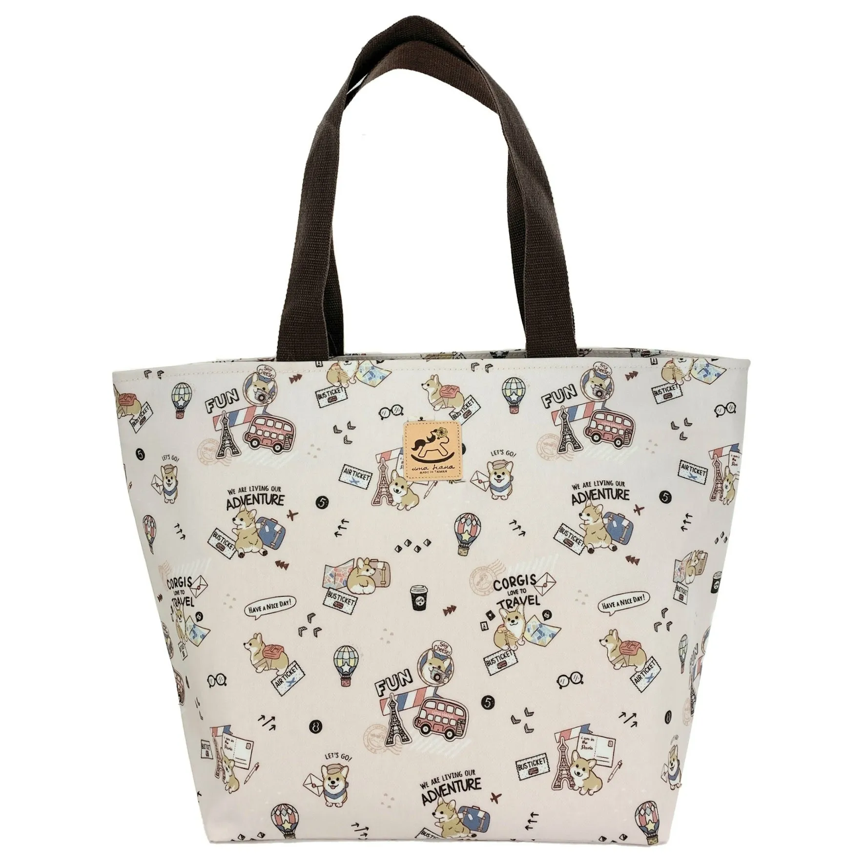 Pink Corgi Adventure Large Travel Tote