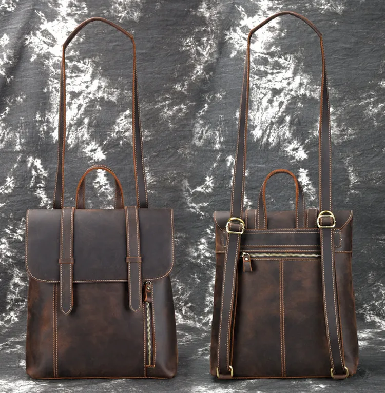 Retro Simple Leather Backpack 8110