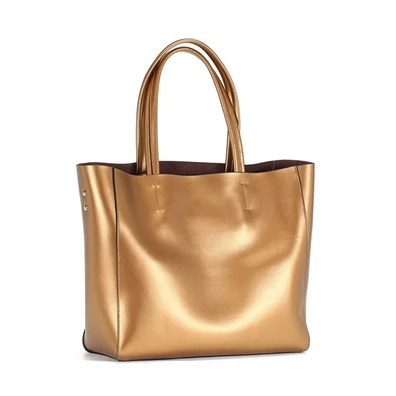 Seraphina | Silver Genuine Leather Tote Bag – Elegant & Spacious Work Handbag