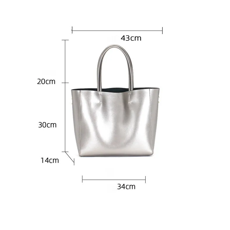 Seraphina | Silver Genuine Leather Tote Bag – Elegant & Spacious Work Handbag