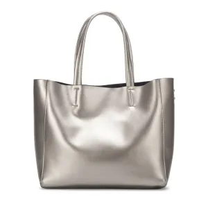 Seraphina | Silver Genuine Leather Tote Bag – Elegant & Spacious Work Handbag