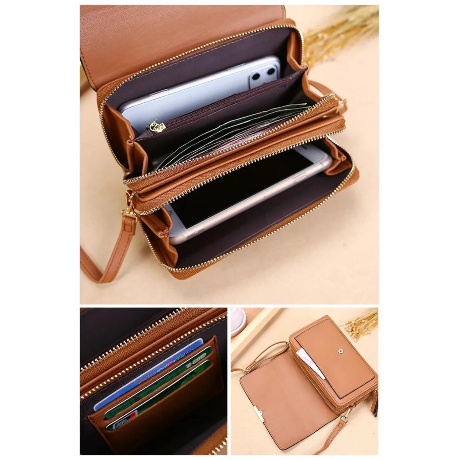 Sleek Maroon Multi-Pocket Crossbody Bag