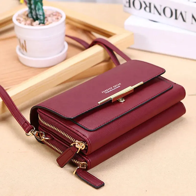 Sleek Maroon Multi-Pocket Crossbody Bag