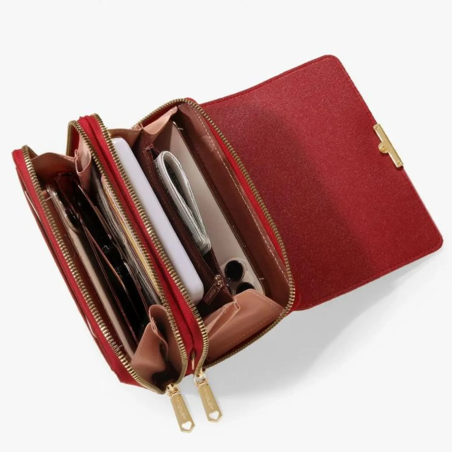 Sleek Maroon Multi-Pocket Crossbody Bag