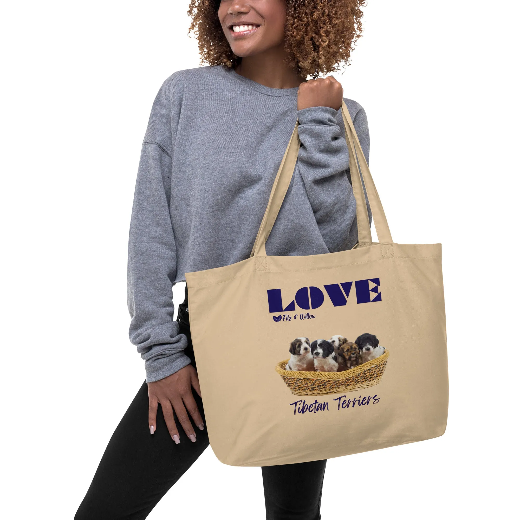 Tibetan Terriers, Large organic tote bag