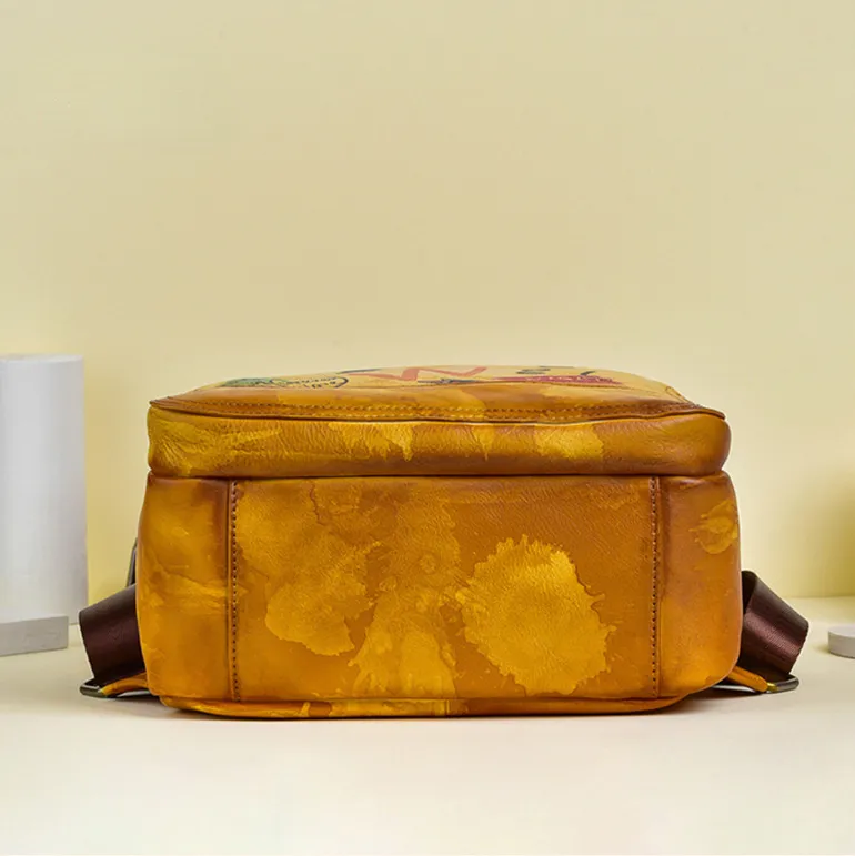 Vintage Graffiti Leather Backback for Women C313