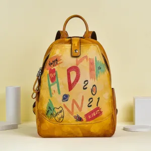 Vintage Graffiti Leather Backback for Women C313