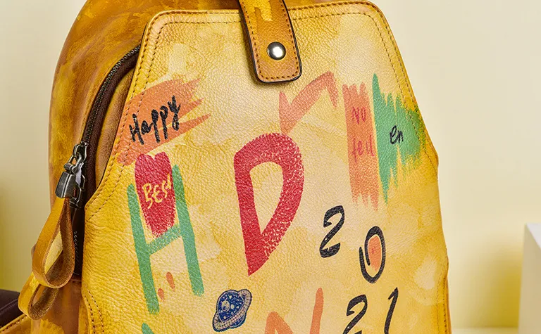 Vintage Graffiti Leather Backback for Women C313