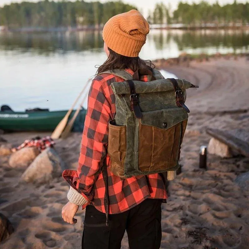 Vintage Roll Top Canvas Backpack Rucksack Travel Men Women
