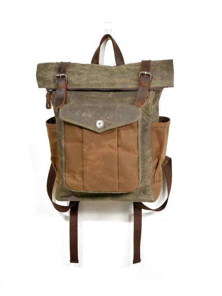 Vintage Roll Top Canvas Backpack Rucksack Travel Men Women