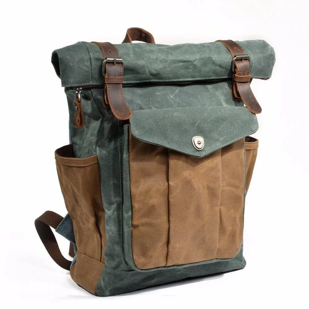 Vintage Roll Top Canvas Backpack Rucksack Travel Men Women