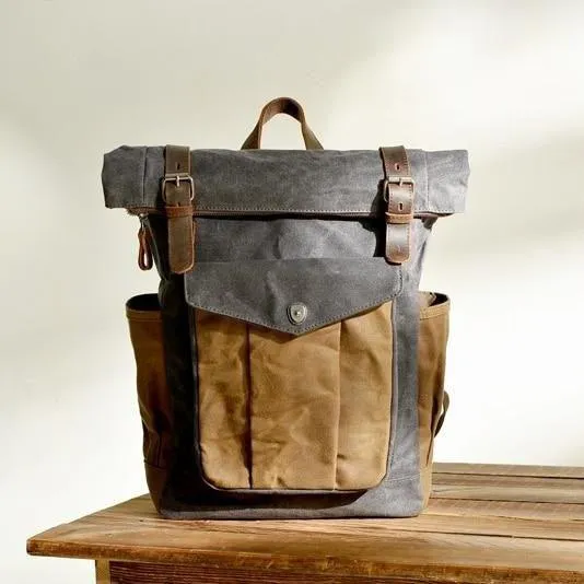 Vintage Roll Top Canvas Backpack Rucksack Travel Men Women