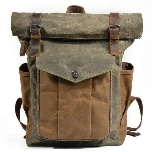 Vintage Roll Top Canvas Backpack Rucksack Travel Men Women