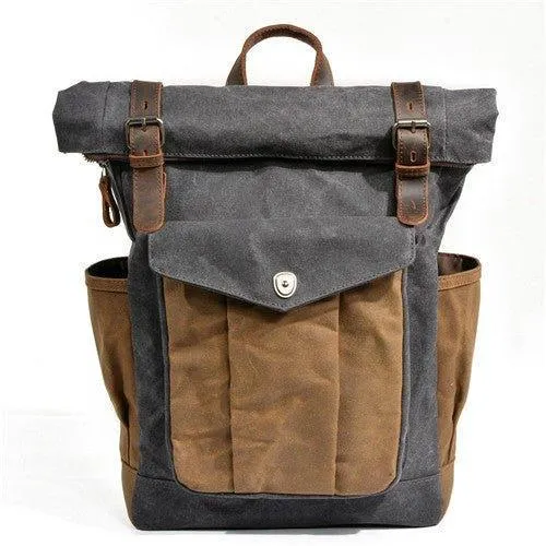 Vintage Roll Top Canvas Backpack Rucksack Travel Men Women