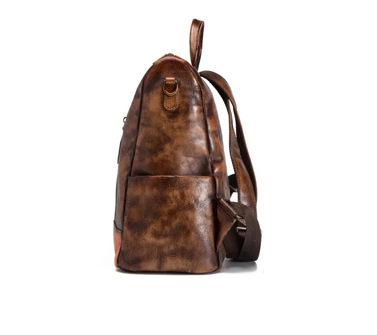 Vintage Womens Small Leather Backpack Purse With Headphone Cable Hole leather Rucksack Bag For Women