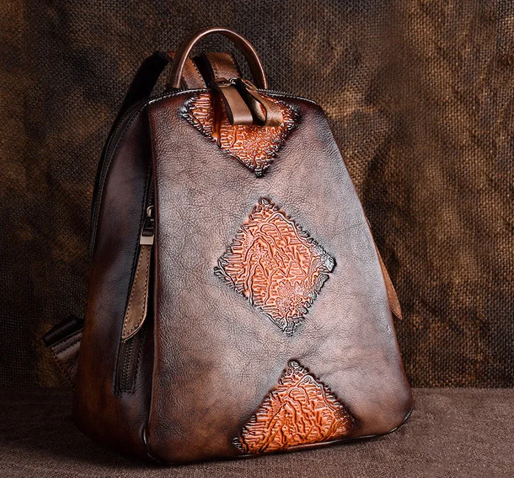 Womens Funky Brown Leather Backpack Purse Vintage Backpacks for Women