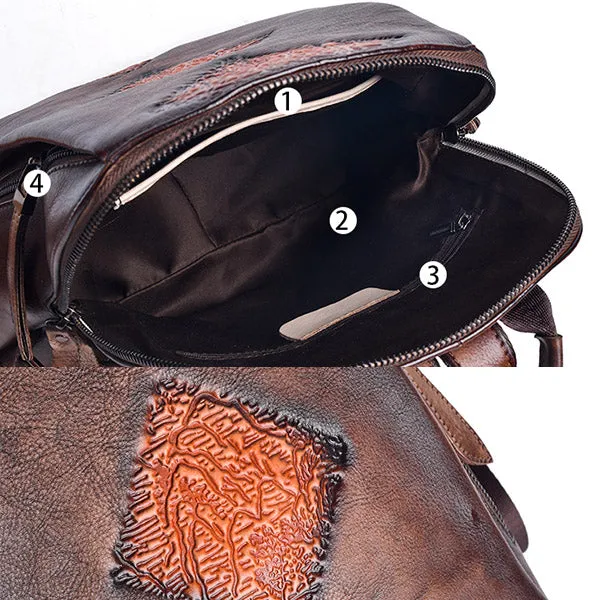 Womens Funky Brown Leather Backpack Purse Vintage Backpacks for Women