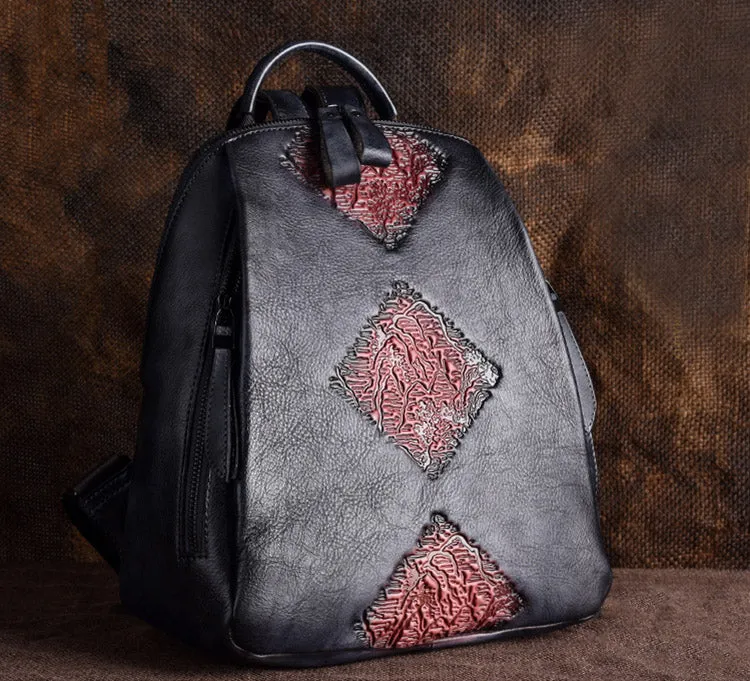 Womens Funky Brown Leather Backpack Purse Vintage Backpacks for Women