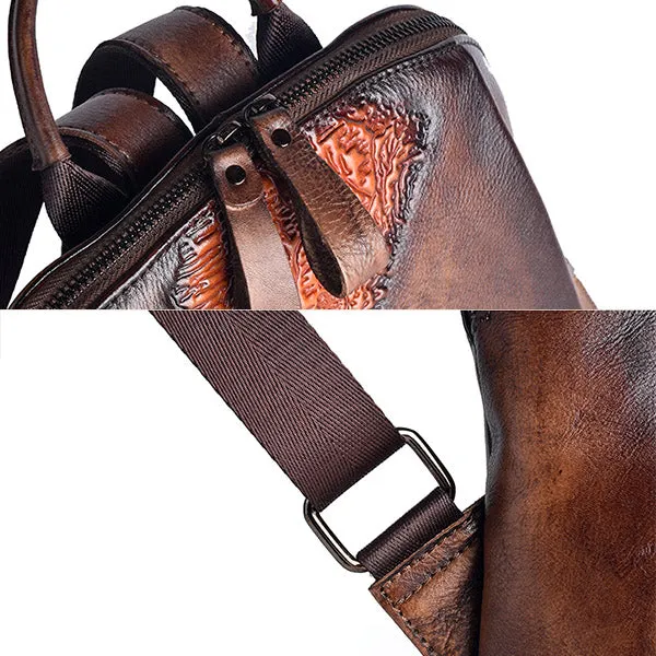Womens Funky Brown Leather Backpack Purse Vintage Backpacks for Women