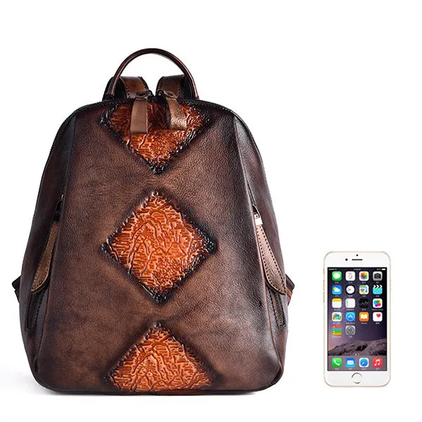 Womens Funky Brown Leather Backpack Purse Vintage Backpacks for Women