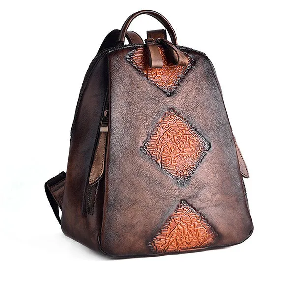Womens Funky Brown Leather Backpack Purse Vintage Backpacks for Women