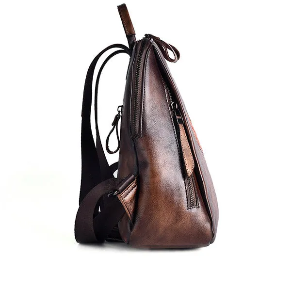 Womens Funky Brown Leather Backpack Purse Vintage Backpacks for Women