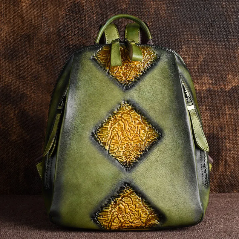 Womens Funky Brown Leather Backpack Purse Vintage Backpacks for Women