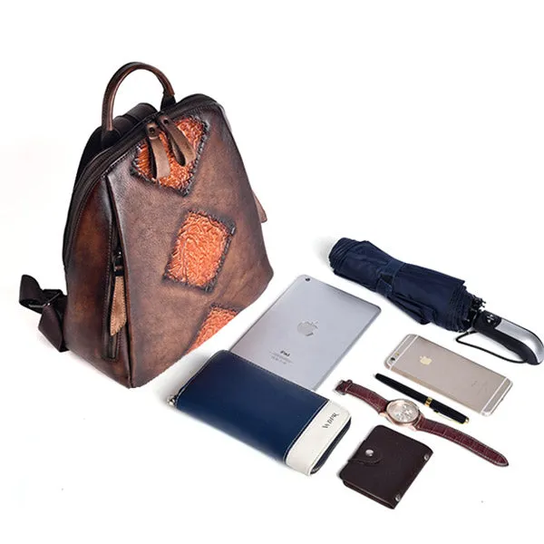 Womens Funky Brown Leather Backpack Purse Vintage Backpacks for Women