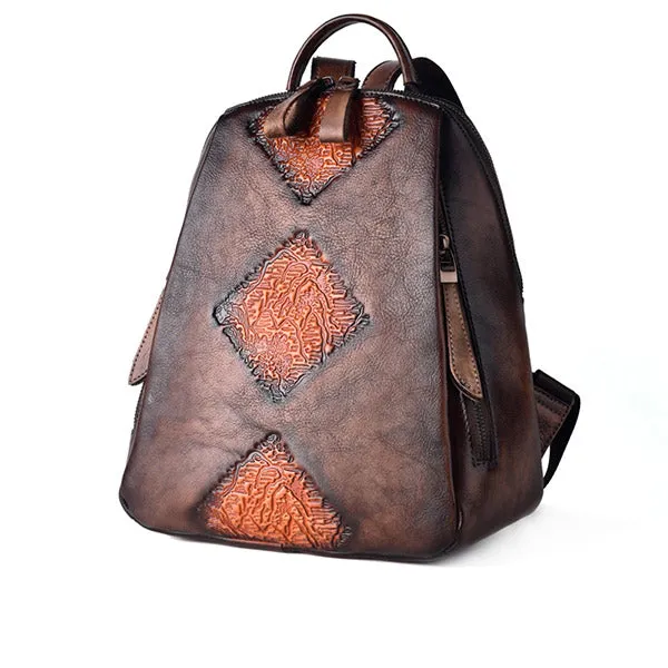 Womens Funky Brown Leather Backpack Purse Vintage Backpacks for Women