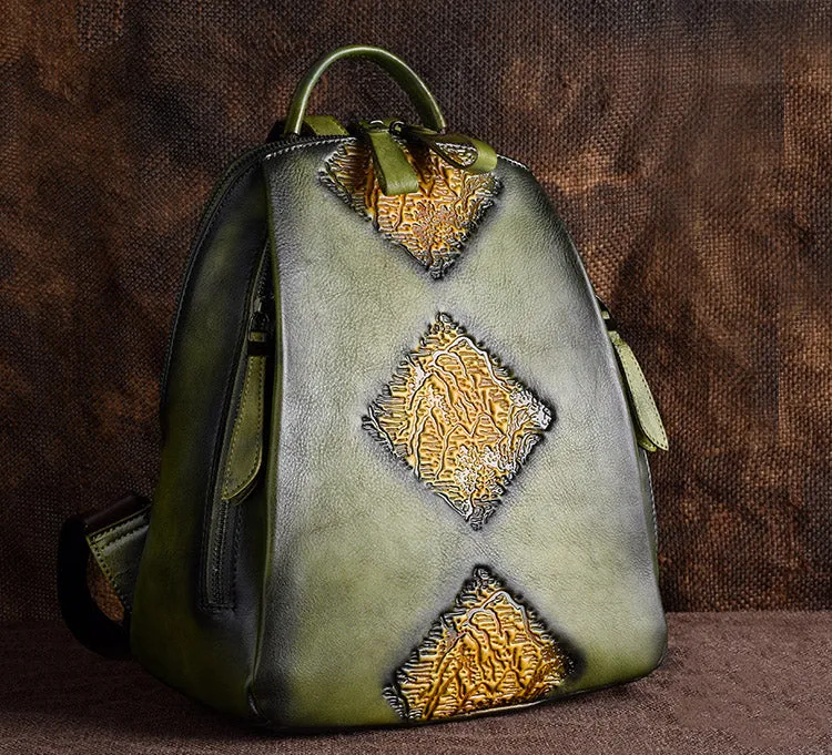 Womens Funky Brown Leather Backpack Purse Vintage Backpacks for Women