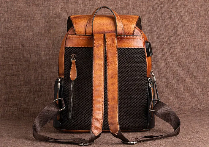 Womens Green Leather Backpack Purse With Built In Universal USB Port For Women