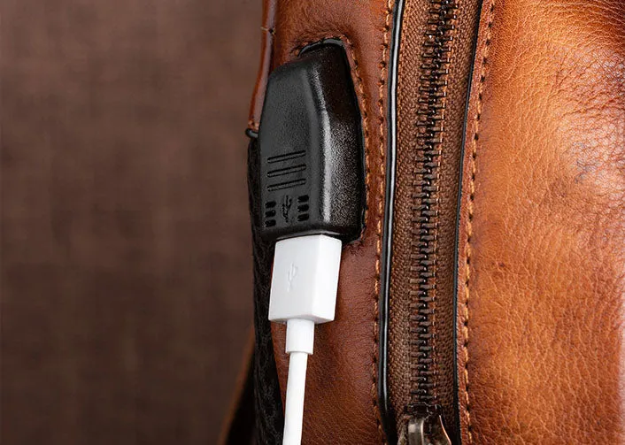 Womens Green Leather Backpack Purse With Built In Universal USB Port For Women