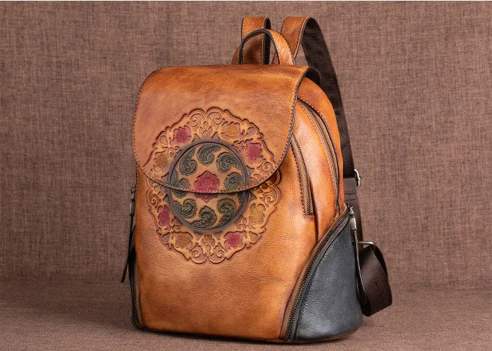 Womens Green Leather Backpack Purse With Built In Universal USB Port For Women